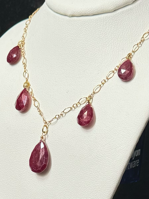 Radiance in Ruby: Gold-Filled Drop Necklace