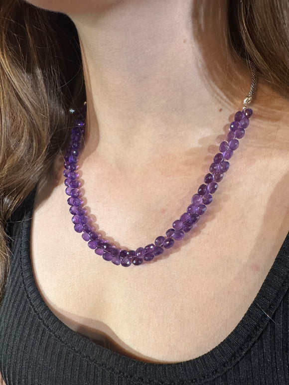 Adjustable Amethyst Necklace with Stainless Steel Chain and Sterling Silver Clasp – 18