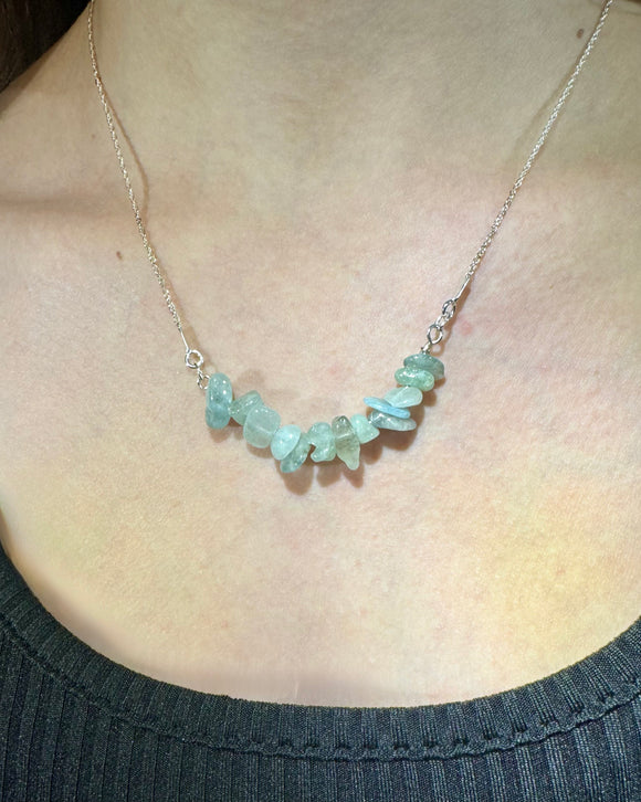 Sea Foam Aquamarine Necklace with Sterling Silver Chain and Hook Clasp – 19