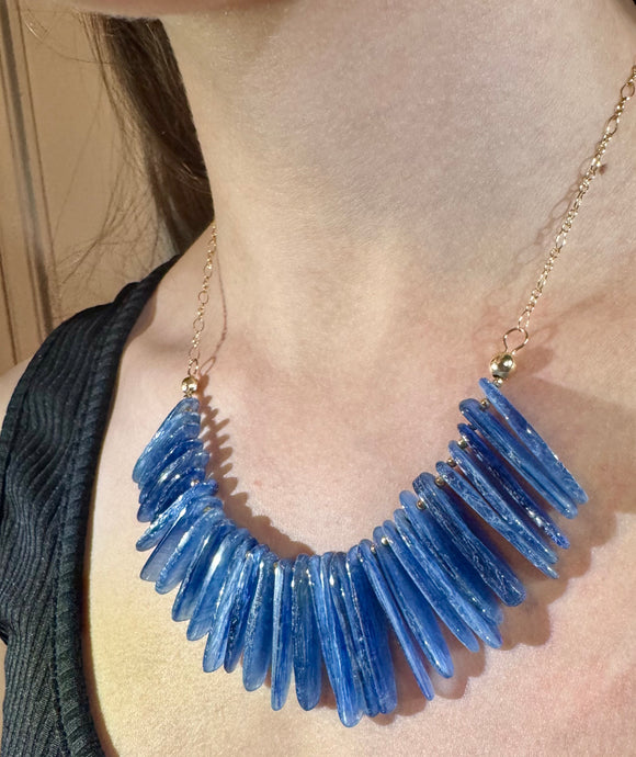 Elegant Kyanite and Gold-Filled Statement Necklace (Adjustable Length)