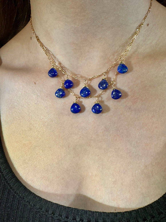 High-Quality Lapis Lazuli Necklace with Gold-Filled Chain – Adjustable 15