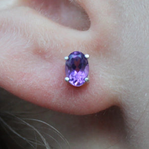 Oval Brazilian Amethyst Earrings in Sterling Silver