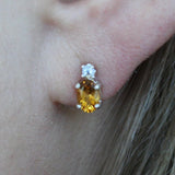 Oval Citrine & Round Aquamarine Earrings in Sterling Silver