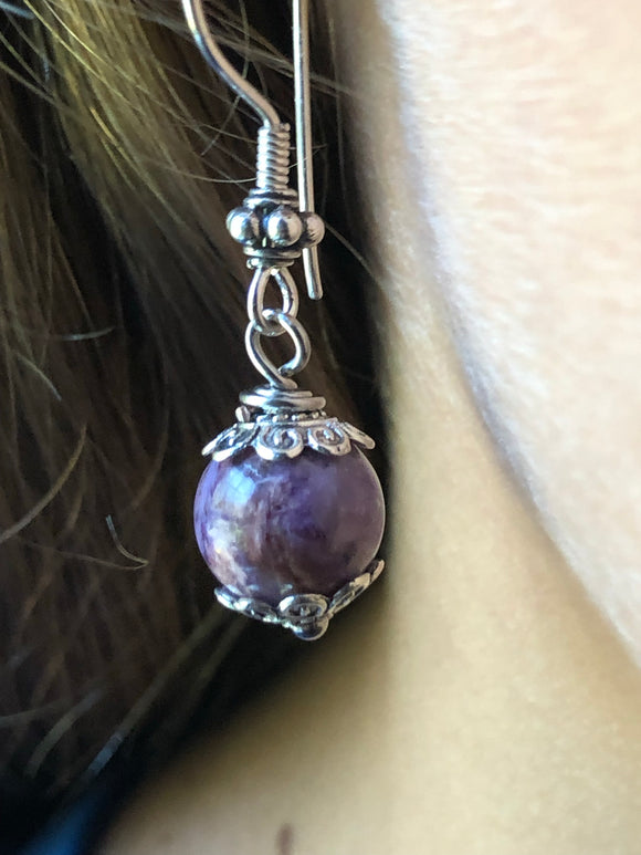 Charoite Earrings in Sterling Silver