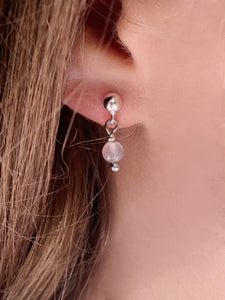 Sterling silver ball studs with Rose Quartz Dangle