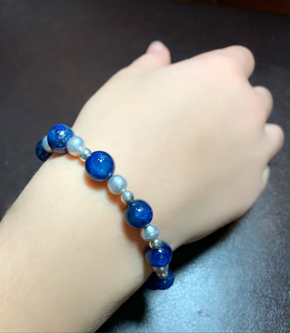 Kyanite, Silver, & Pearl Bracelet