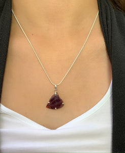 Rough Pink Tourmaline Pendant Necklace