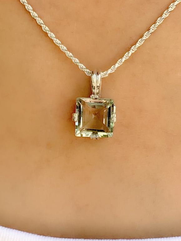 Prasiolite 4 prong Pendant Necklace