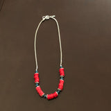 21” Red Coral & Apatite Necklace in Stainless Steel