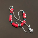 21” Red Coral & Apatite Necklace in Stainless Steel